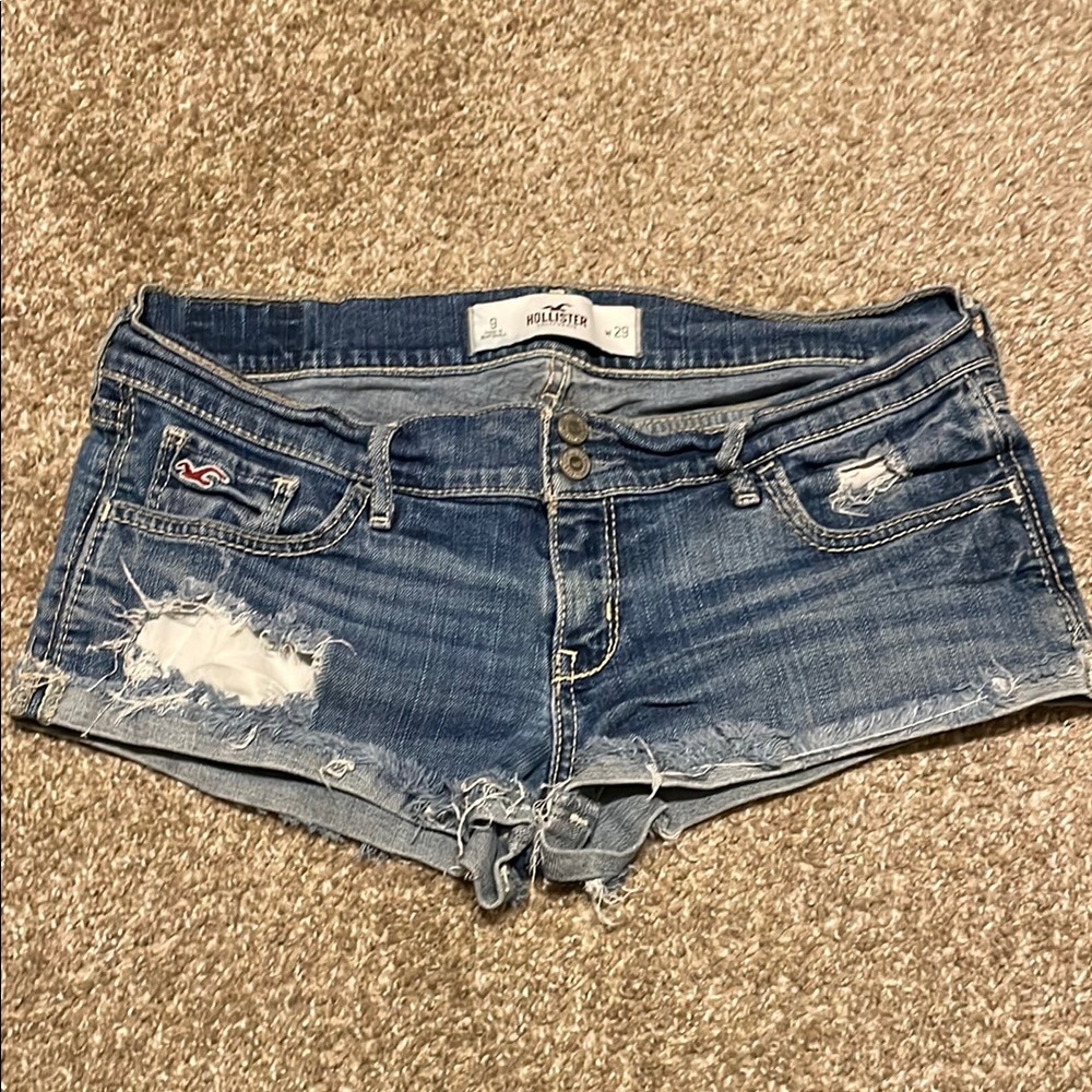 Hollister Women's Distressed Dark Blue Denim Cutoff Shorts